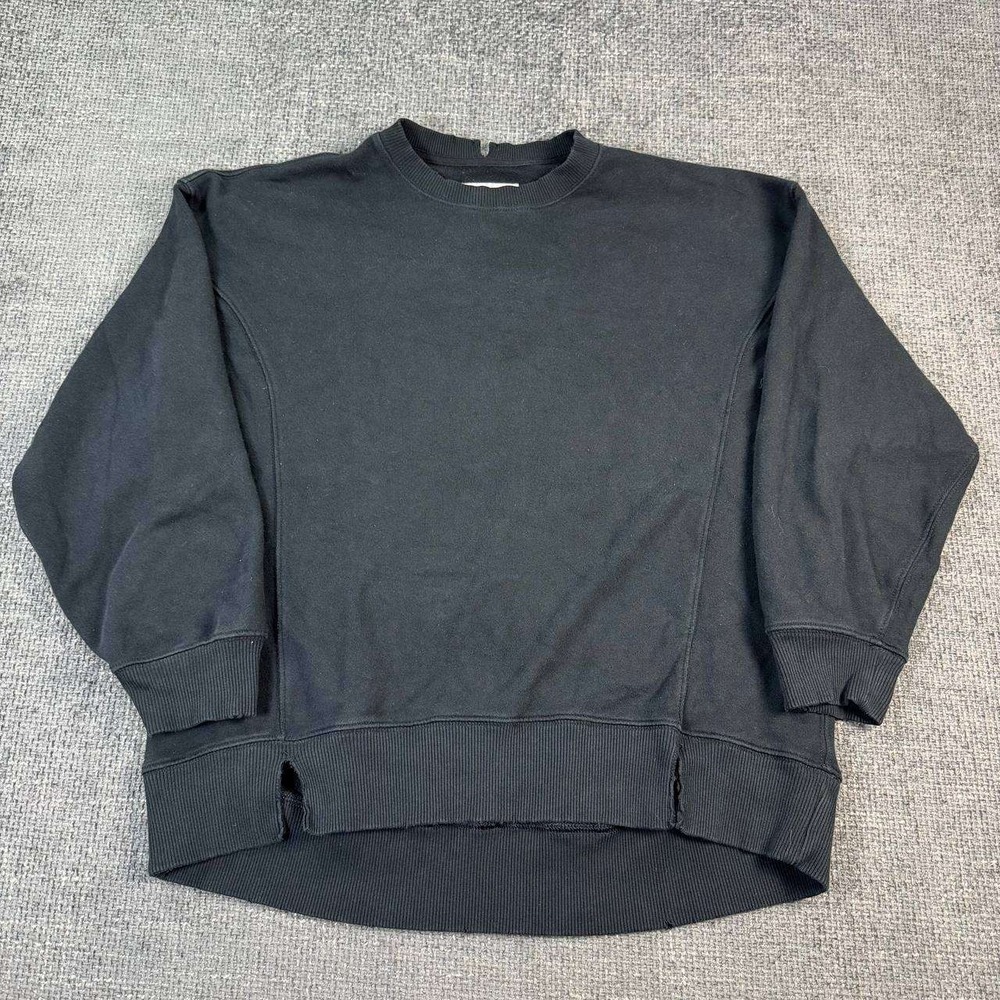 Aerie Crewneck Sweatshirt Women Small Black Oversized Distressed Pullover